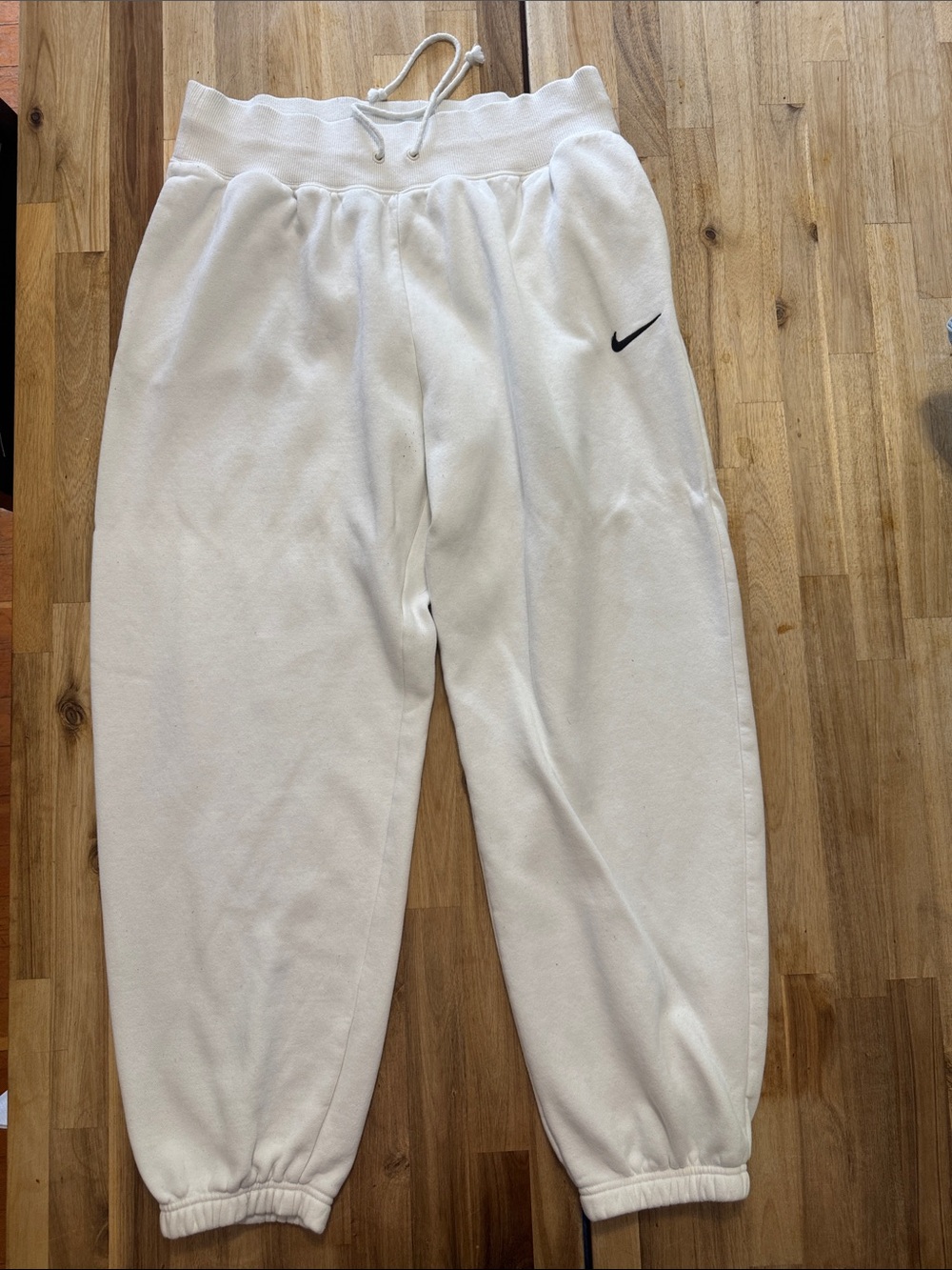 Nike White Track Joggers with Black Swoosh
